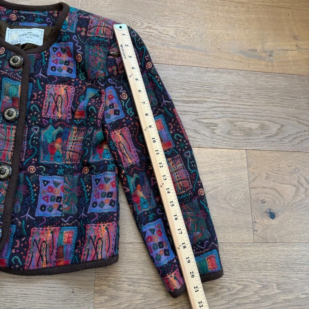 Miss Hardy Amies London Vintage Abstract Tapestry Blazer Jacket Multi Color Sz 9